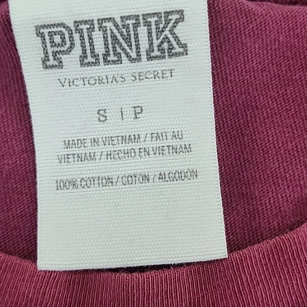 PINK Victoria's Secret Long Sleeve Pink Nation Maroon Tee Shirt - Size Small - Picture 5 of 11
